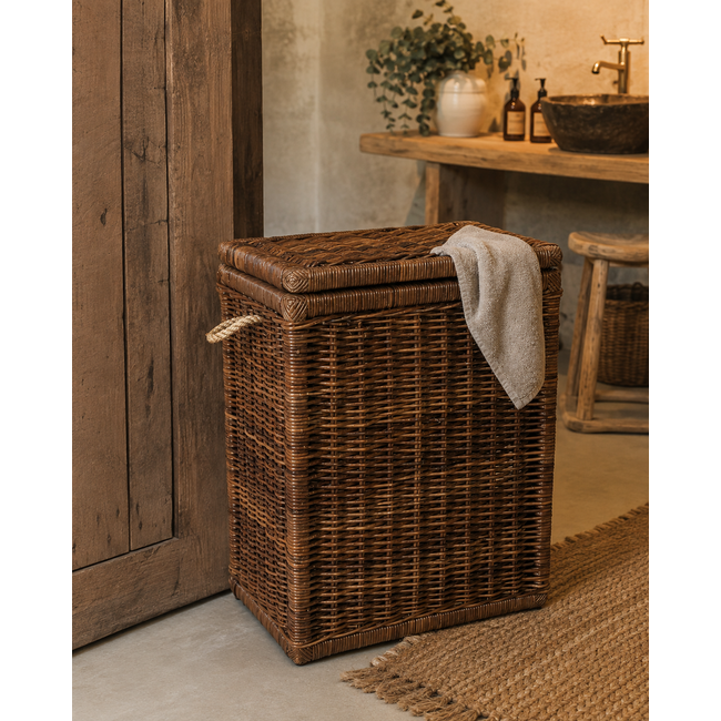 Sweet Living Hoge Rotan Opbergmand - Antiek - 60x37xH70 cm