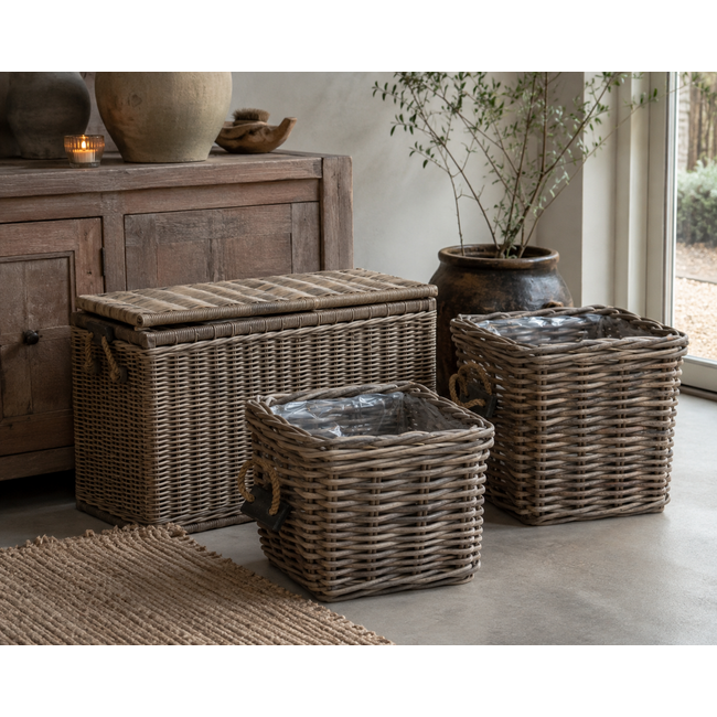 Sweet Living Grote vierkante rotan mand touw Berlin - Rotan Houtmand - Plantenmand