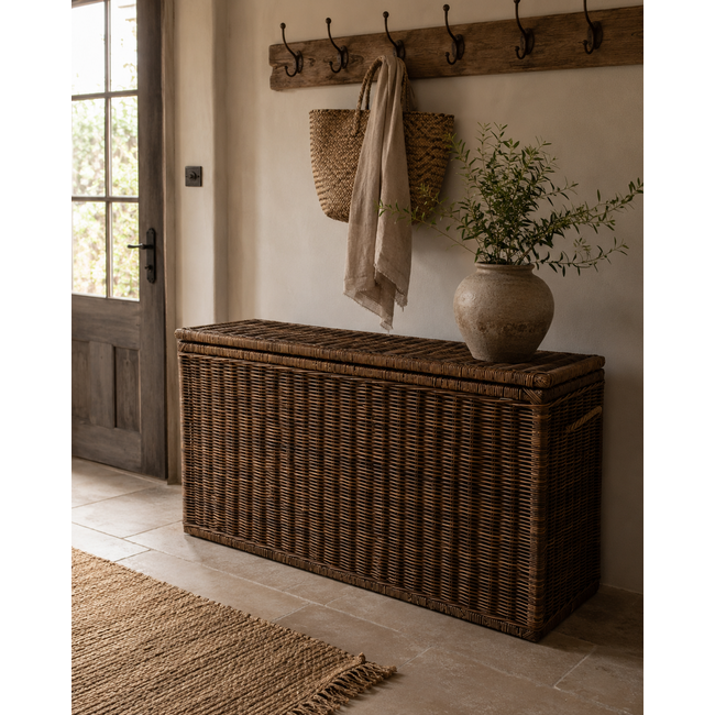 Sweet Living Grote Hoge Rotan Opbergkist - Antiek - 140x47xH80 cm