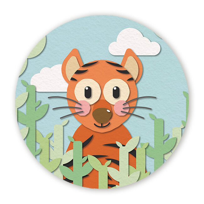 Ukkie & Boef Schilderij Tijger - Papieren Dieren - Kinderkamer - Canvas - Dibond