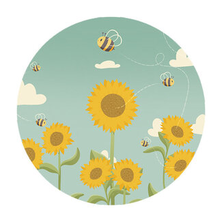 Ukkie & Boef Muurcirkel Bee Happy - Zonnebloemen & Bijen - Kinderkamer Wandcirkel
