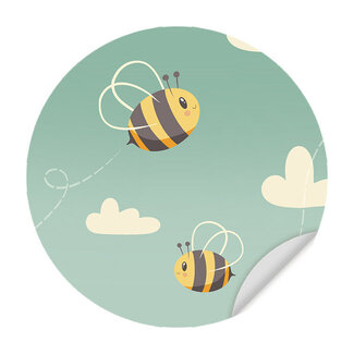 Ukkie & Boef Zelfklevende Behangcirkel - Vliegende Bijen - Ronde Behangsticker - Kinderkamer