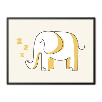 Ukkie & Boef Poster in Lijst Slapend Olifantje - Kinderkamer