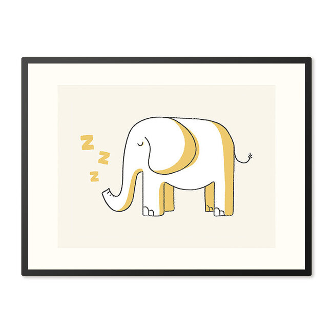 Ukkie & Boef Poster in Lijst Slapend Olifantje - Kinderkamer