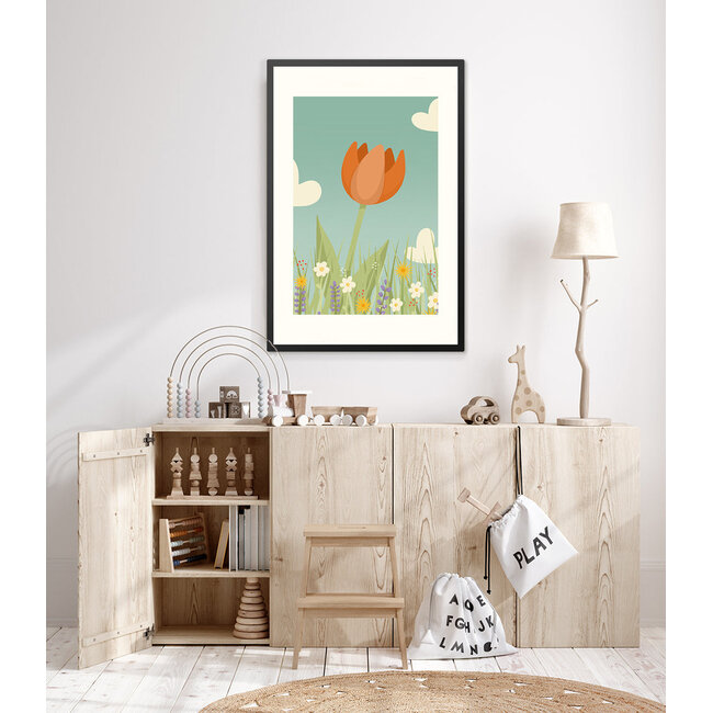 Alles voor de kinder- en babykamer - Ukkie & Boef Poster in lijst Oranje Tulp