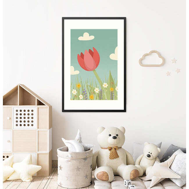 Alles voor de kinder- en babykamer - Ukkie & Boef Poster in lijst Rode Tulp