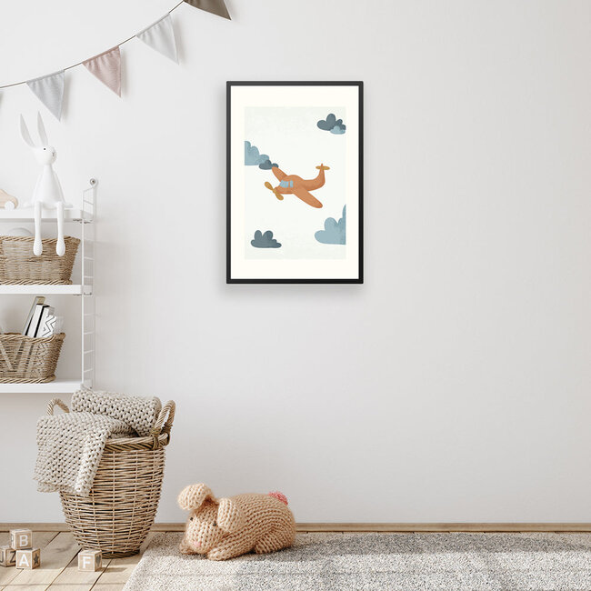 Alles voor de kinder- en babykamer - Ukkie & Boef Poster in lijst Born to be Free Vliegtuigje