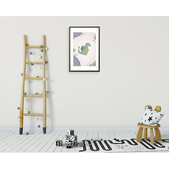 Alles voor de kinder- en babykamer - Ukkie & Boef Poster in lijst Born to be Brave Draakje