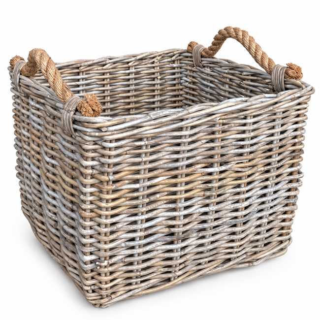 Sweet Living Rieten Opbergmand Greywash Jute Handvatten