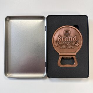Brand koperen opener in cadeaublikje zwart