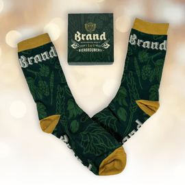 Brand sok met logo's in cadeaudoosje