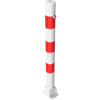 Afzetpaal rond neerklapbaar met slot en grondplaat rood-wit Ø 60 - 76mm