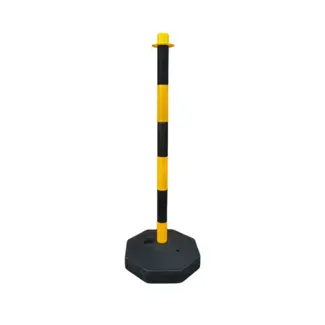 Kunststof kettingpaal geel - zwart met vulbare voet