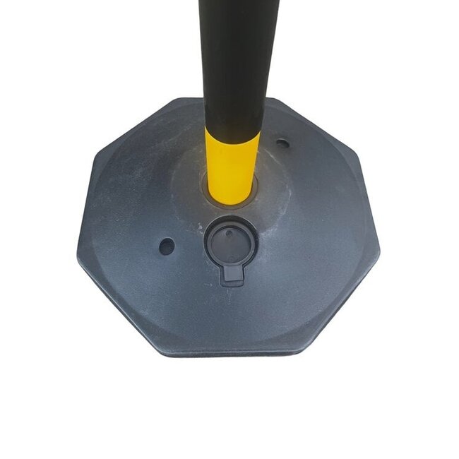 Kunststof kettingpaal geel - zwart met vulbare voet