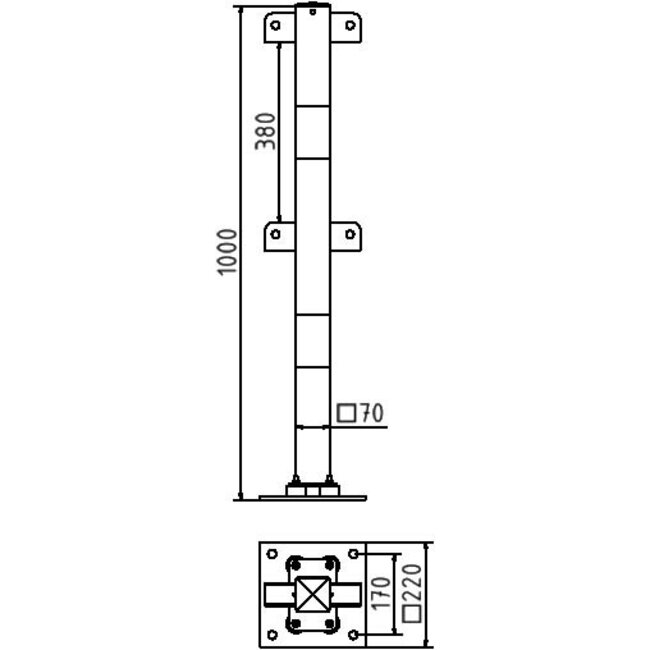 Flexibele beschermhek railing modules 70 x 70 mm