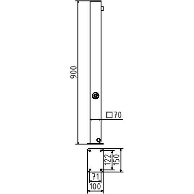 Afzetpaal 70 x 70 mm neerklapbaar met driekantslot of cilinderslot | Met of zonder kettingogen