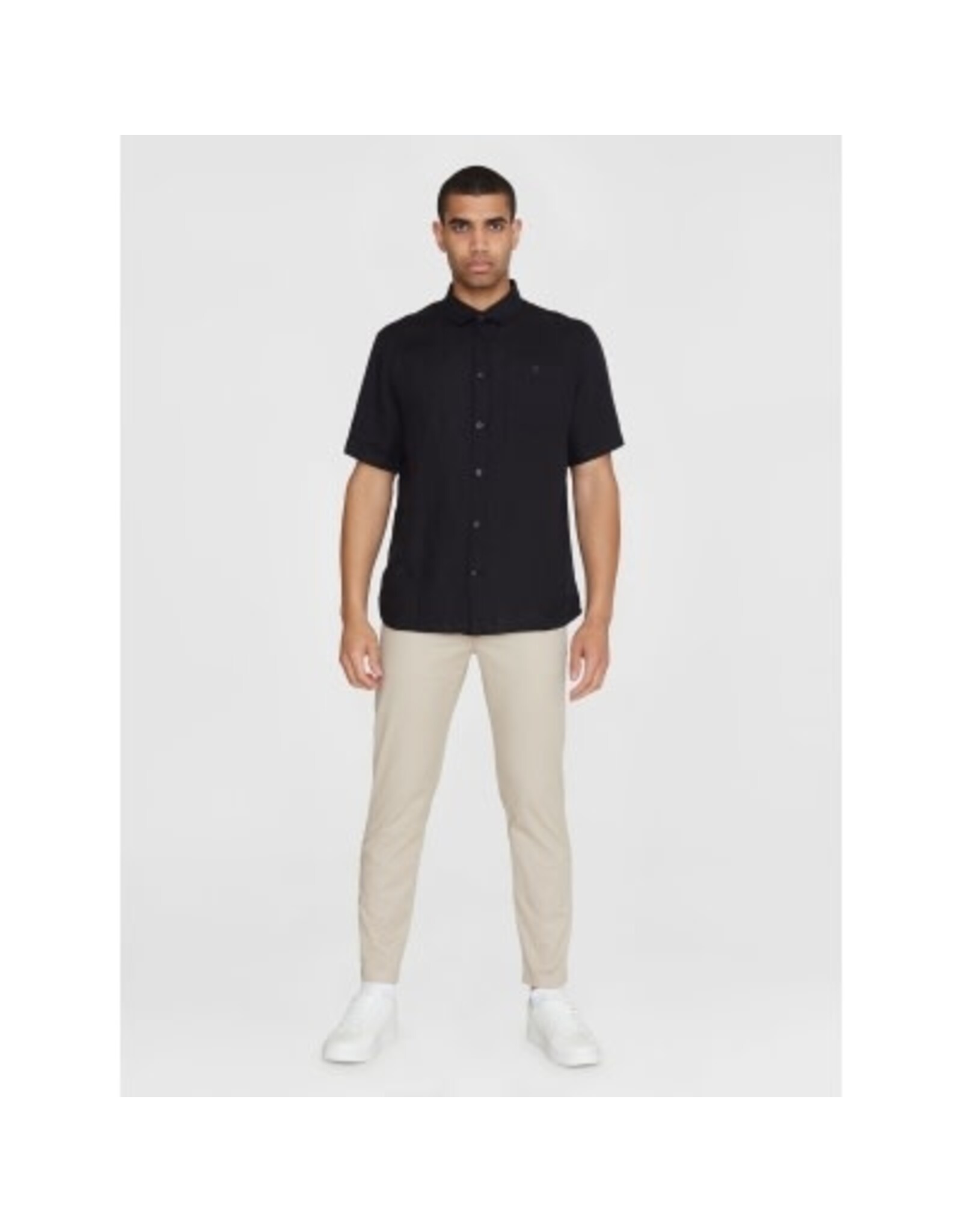 Knowledge Cotton Linen S/Sl Black Shirt