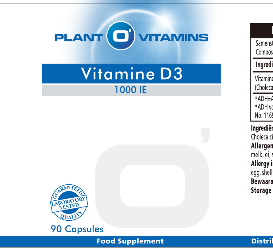 Vitamine D3 1000 IE 90 capsules Plantovitamins