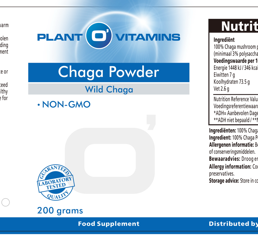 Plant O'Vitamins Chaga Powder 200 gram