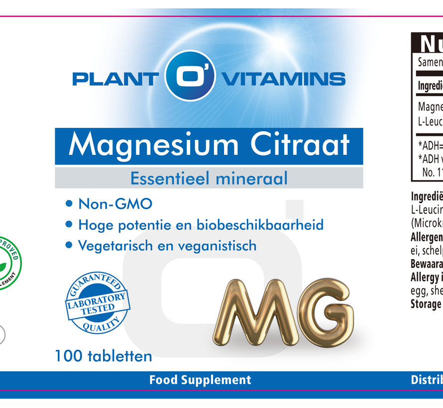 Magnesium Citraat Plantovitamins 100 tabletten