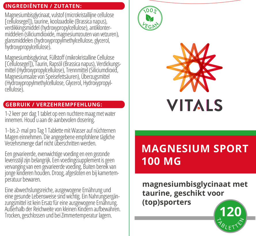 Vitals Magnesium sport 100 mg 120 tabletten