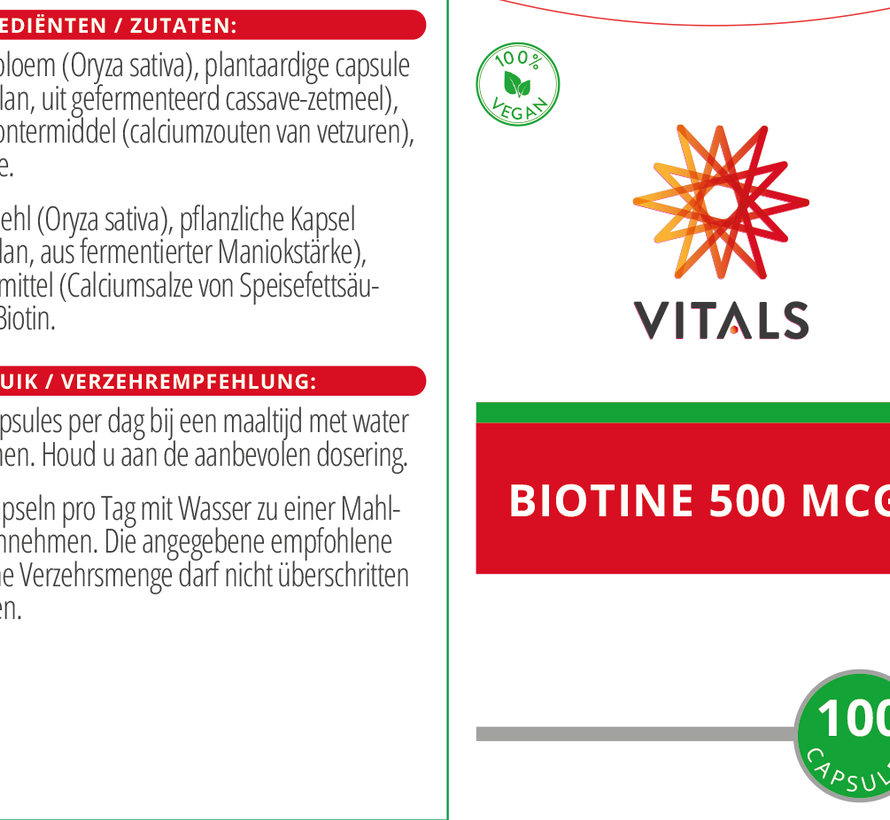 Vitals Biotine 500 mcg 100 capsules