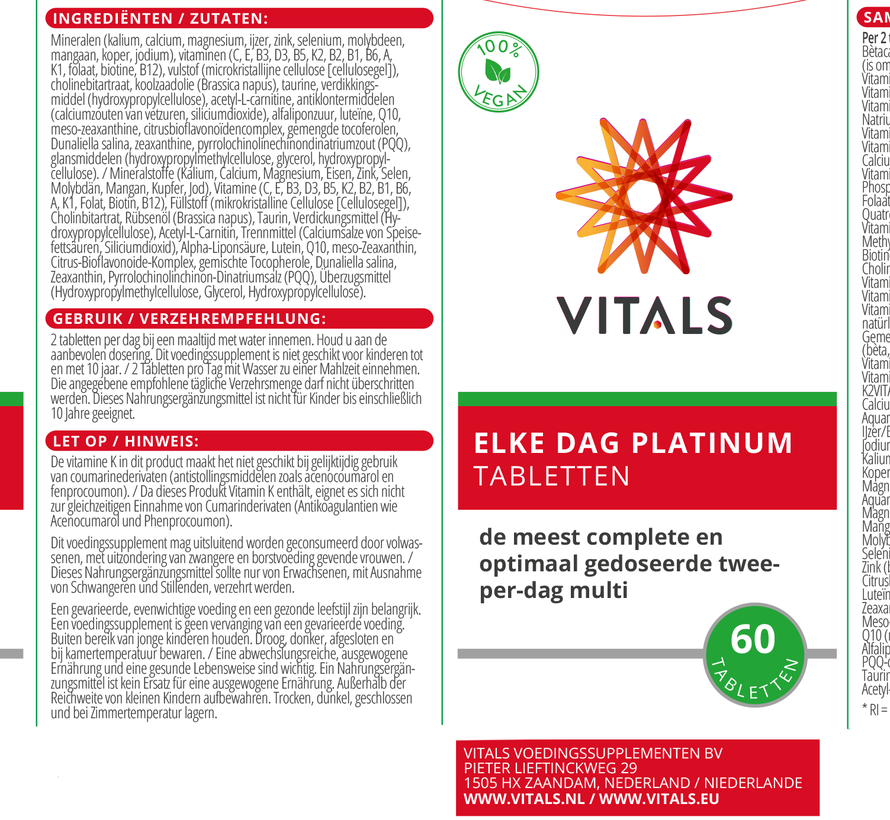 Vitals Elke dag Platinum 60 tabletten