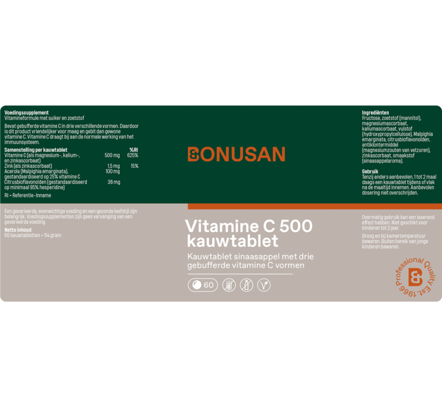 Bonusan Vitamine C-500 60 kauwtabletten
