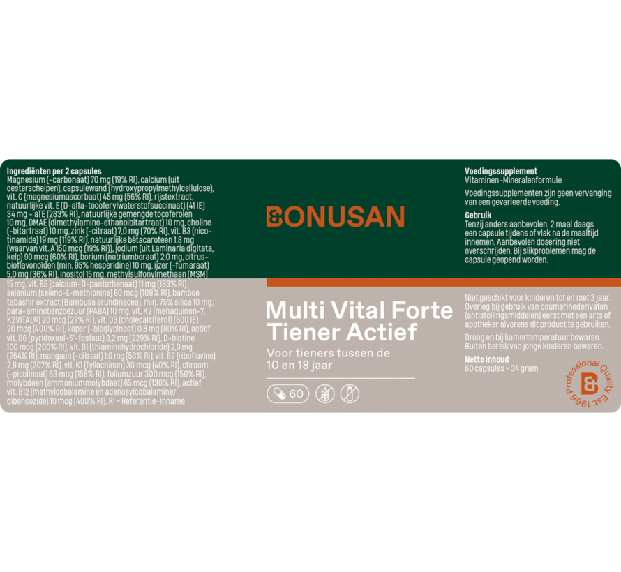 Bonusan Multi Vital Forte Tiener Actief 60 capsules