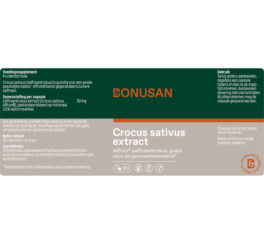 Bonusan Crocus sativus extract 60 capsules