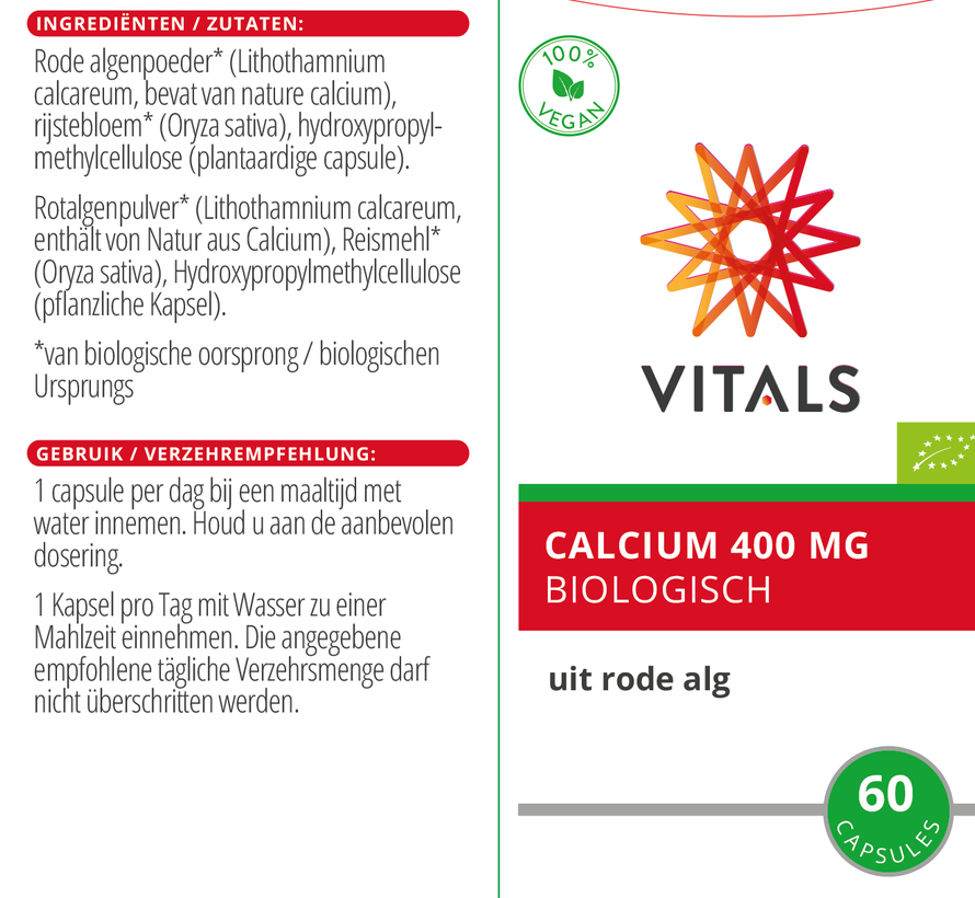 Vitals Calcium 400 mg uit rode alg 60 capsules
