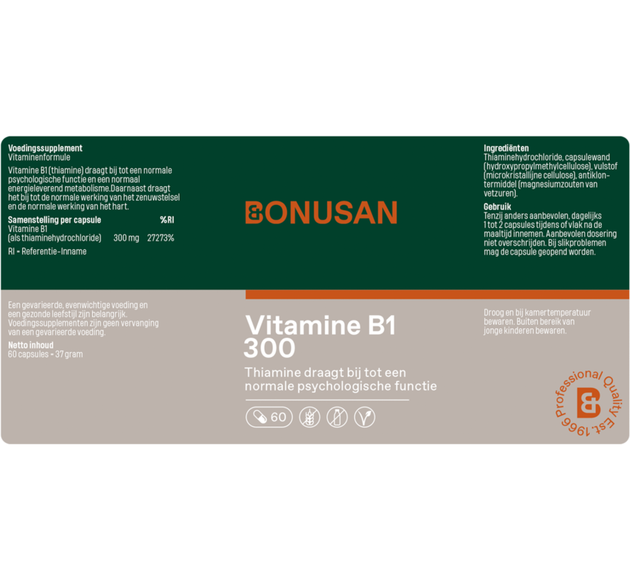 Bonusan Vitamine B1 Thiamine 300 mg 60 capsules