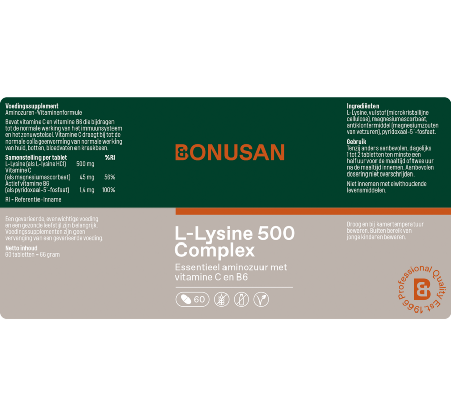 Bonusan L-Lysine 500 Complex mg plus 60 tabletten