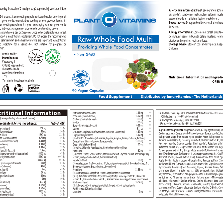 NIEUW Raw Whole Food Multi Plantovitamins 90 capsules