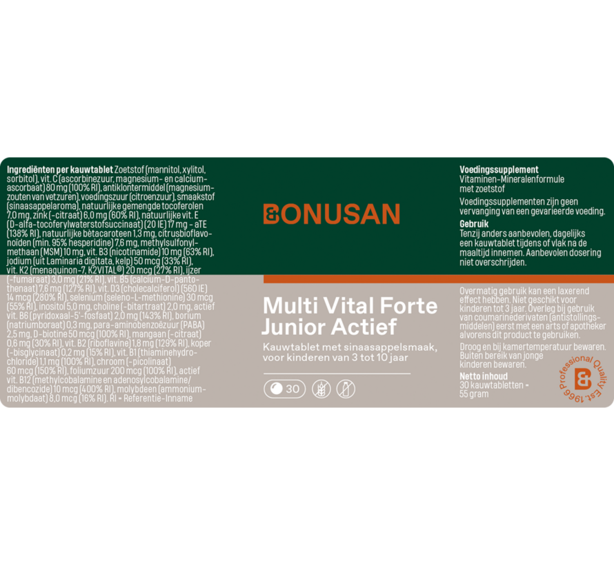 Bonusan Multi Vital Forte Junior Actief 30/90 kauwtabletten
