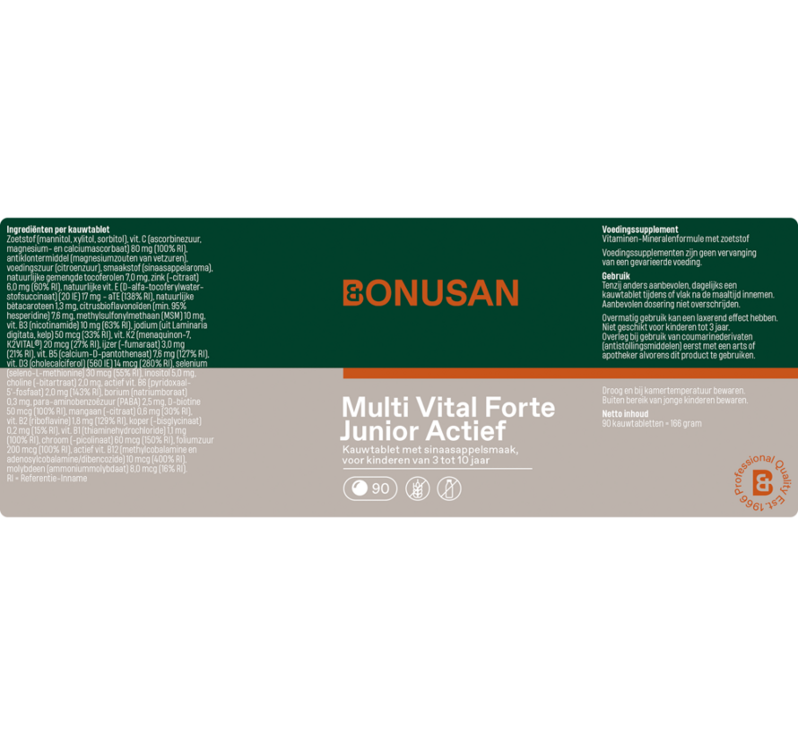 Bonusan Multi Vital Forte Junior Actief 30/90 kauwtabletten