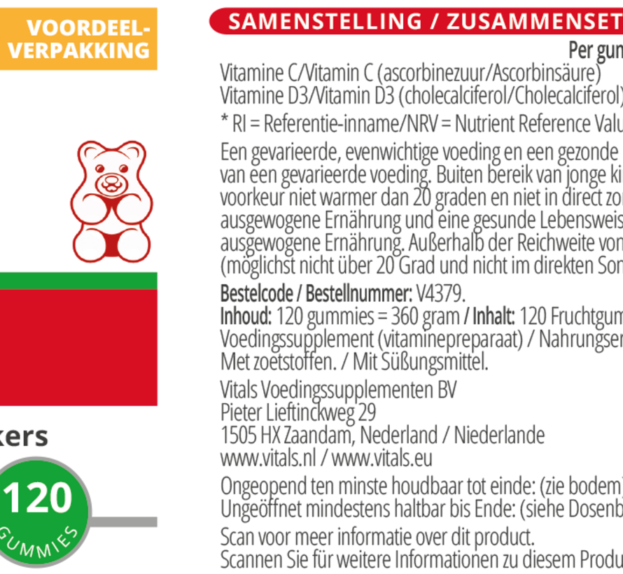 Vitals Vitamine C + D3  60 / 120 gummies
