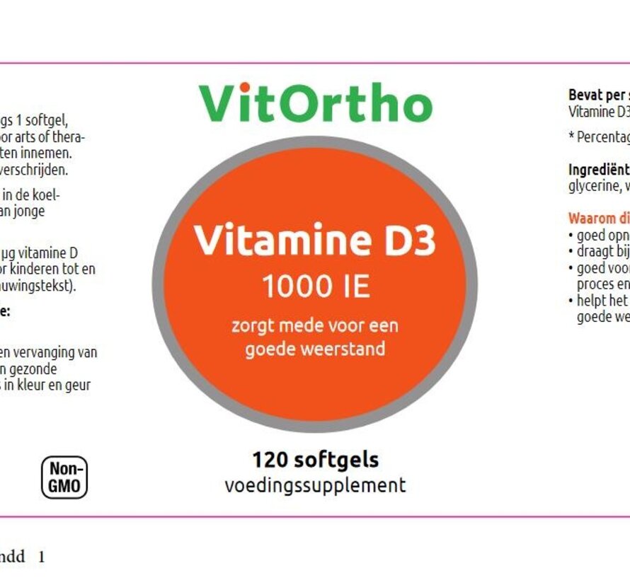 VitOrtho Vitamine D3 1000 IE 120 softgels