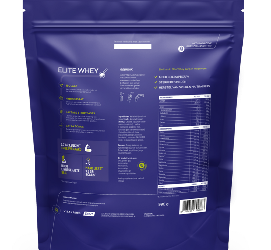 Vitakruid Elite Whey Protein Hydrolysate Isolate chocolade 990 gram