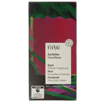Vivani Vivani Chocolade puur met hazelnoten bio 100gr