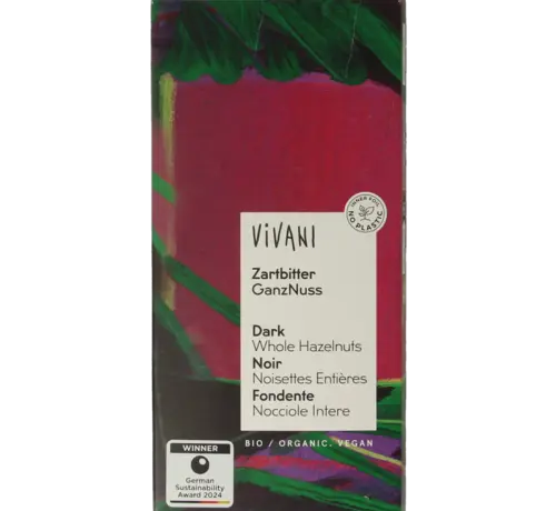 Vivani  Vivani Chocolade puur met hazelnoten bio 100gr