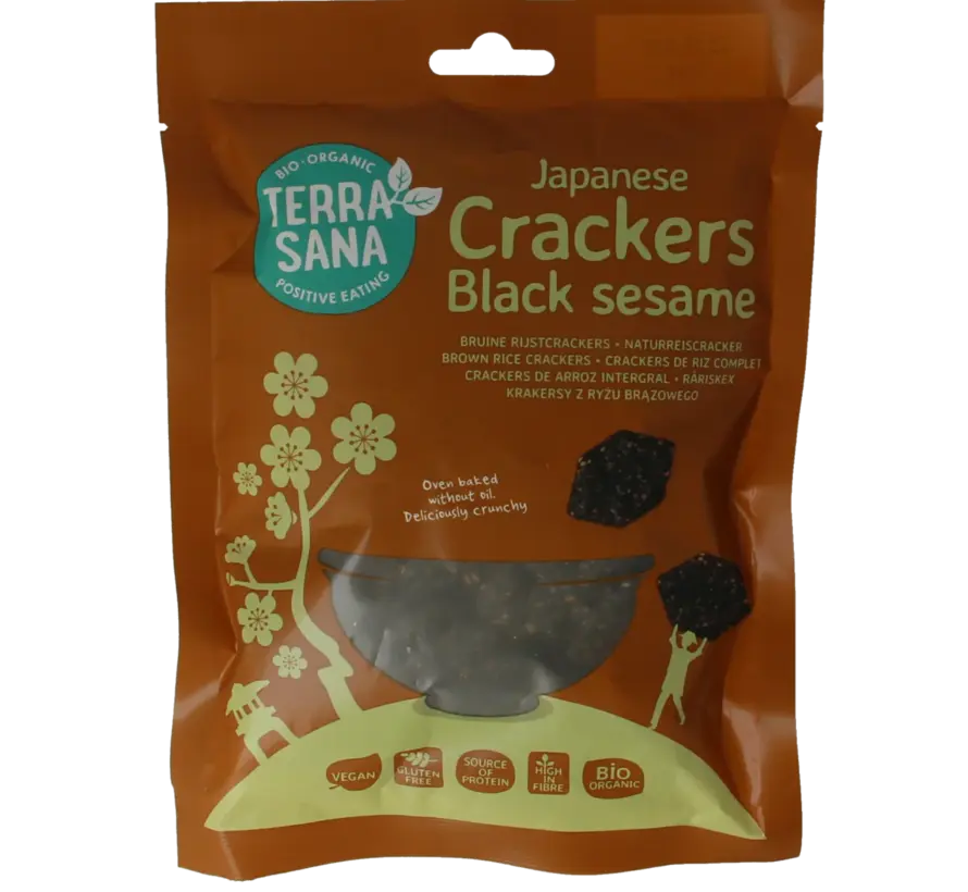 TerraSana Japanse bruine rijstcrackers zwarte sesam bio 60gr