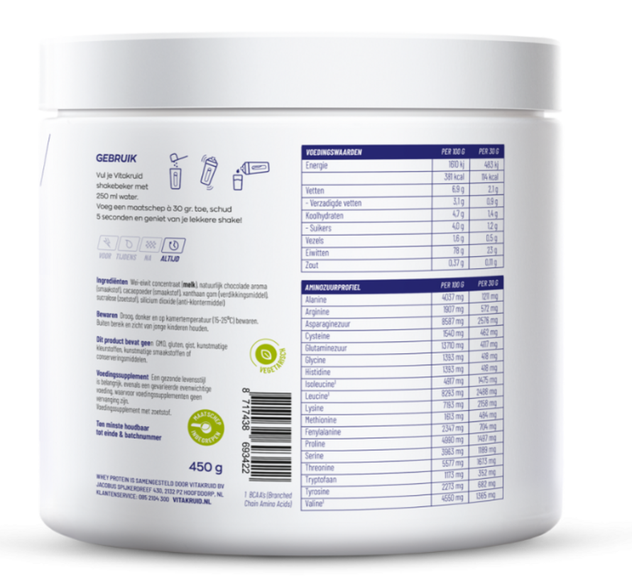 Vitakruid Whey Protein Concentrate chocolade 450 gram