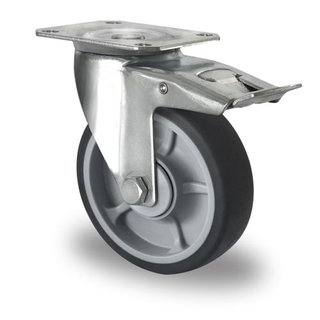 Zwenkwiel PP/TPR Ø 125 mm - met kogellager en rem, 160 kg