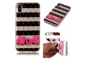 Softcase strepen en bloemen hoes iPhone X / XS