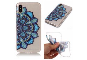 Softcase mandala bloem blauw hoes iPhone X / XS