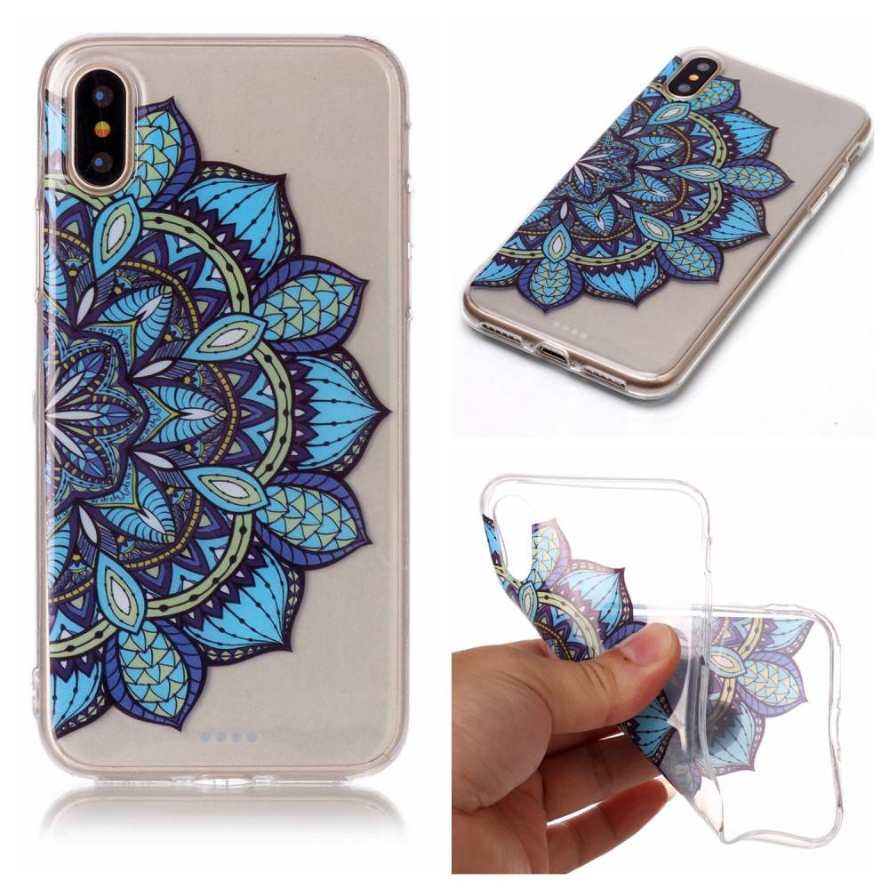 Softcase mandala bloem blauw hoes voor de iPhone X / XS