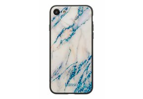 Lunso - marmeren backcover hoes - iPhone SE (2022 / 2020) / 8 / 7 / 6(s)  - lichtblauw