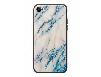 Lunso - marmeren backcover hoes - iPhone SE (2022 / 2020) / 8 / 7 / 6(s)  - lichtblauw