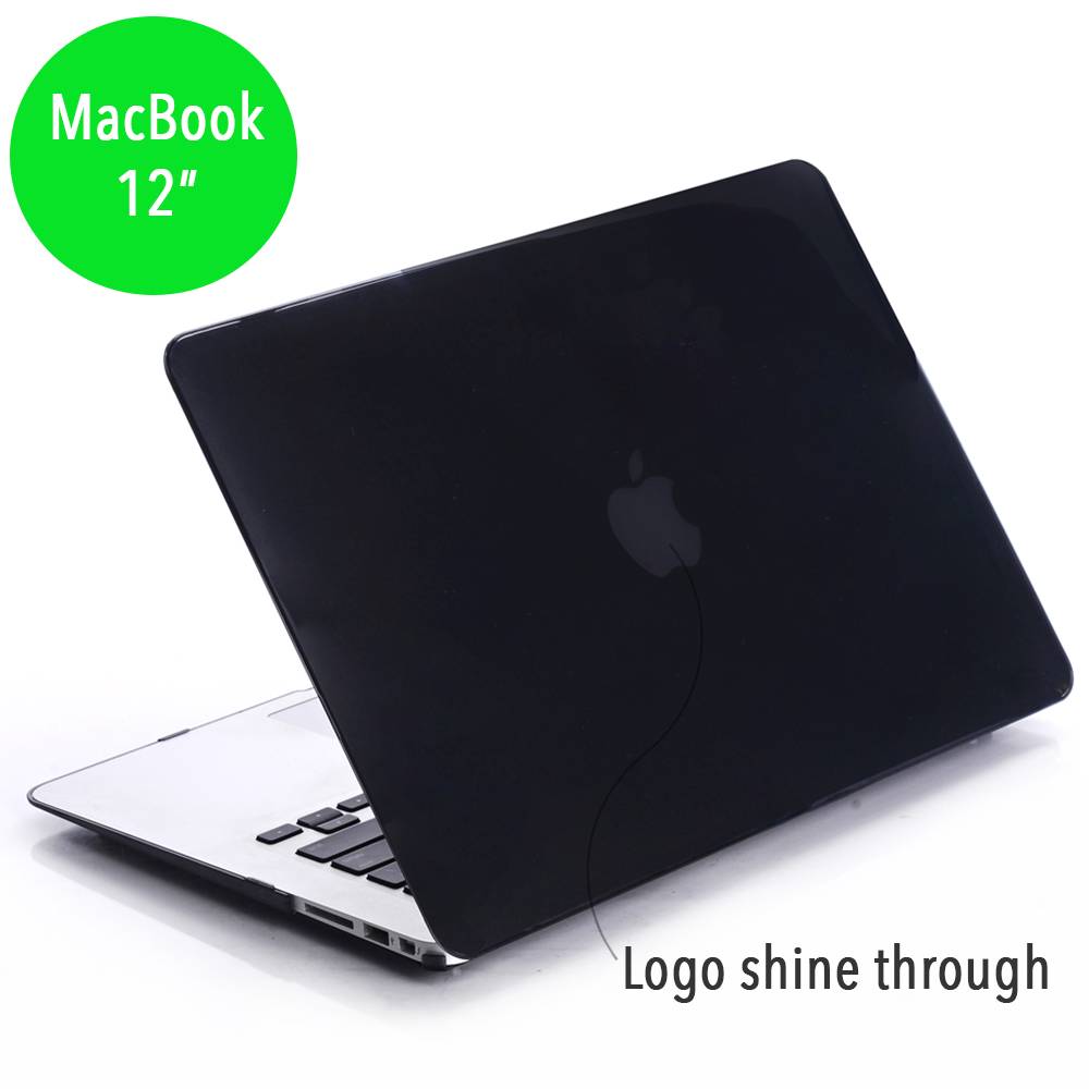 Lunso glanzende hardcase hoes zwart voor de MacBook 12 inch